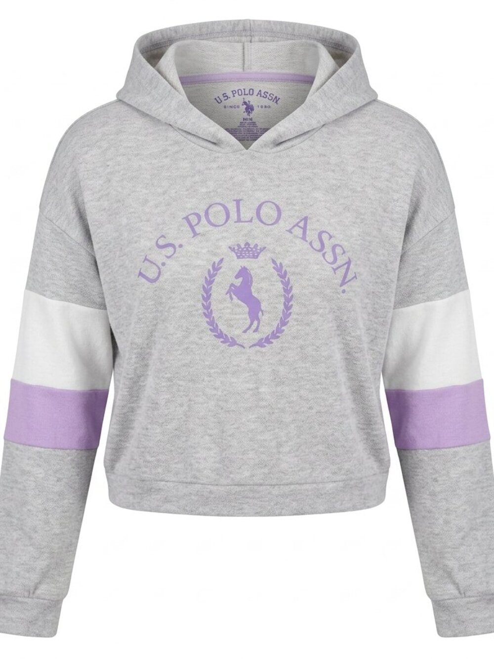 U.S. Polo Assn. Gray & Lavender Cropped Lightweight Pullover Hoodie Medium
